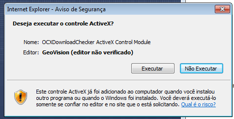 Após digitar o nome e senha de acesso, clique na barra de notificações amarela que aparecer e clique em Executar complemento ou baixar complemento.