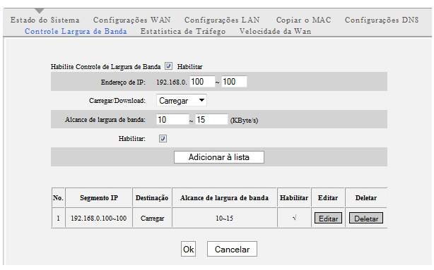 4. Advanced Settings (Configurações Avançadas) Enable Bandwidth Control (Habilitar Controle de Largura de Banda): Marque/desmarque a caixa para habilitar/desabilitar o controle de largura de banda.