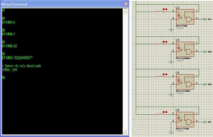 92 A seguir serão mostrados os resultados das simulações feitas via microcontrolador. Primeiro, o microcontrolador faz a configuração do modem testando a sua funcionalidade.