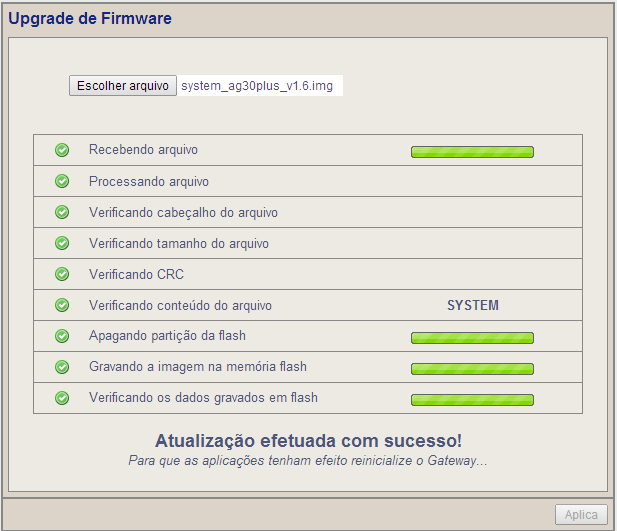 Capítulo 3 Configuração via WEB Browser 3.4.3. Upgrade de Firmware Para manter seu AG 30 sempre atualizado existe na opção upgrade de firmware, uma forma bastante simples de operação.