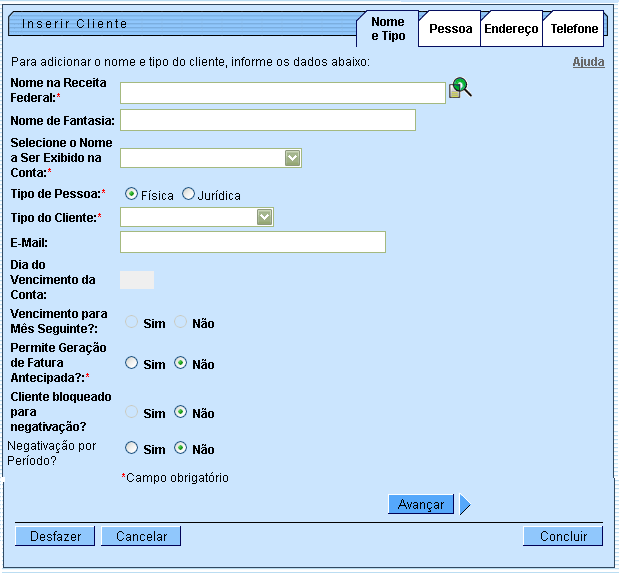 Layout de Tela(s) / Arquivo(s) / Relatório(s) Tela