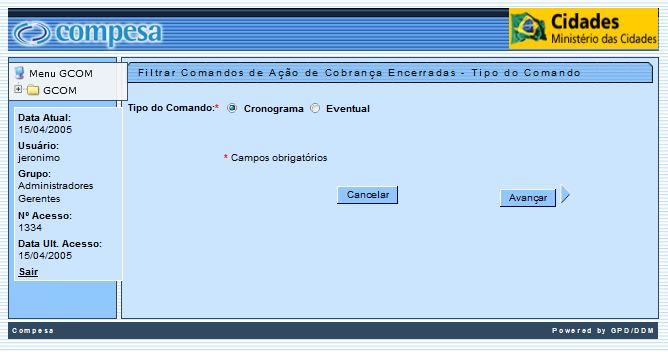 Caminho da Funcionalidade Gsan -> Cobrança -> Comando de Atividade de Ação de Cobrança -> Consultar Comando Atividade Acao Cobranca Encerradas Caso(s) de Uso Relacionado(s) [UC0326] Filtrar Comandos