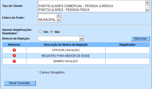 Layout de Tela(s) / Arquivo(s) / Relatório(s)