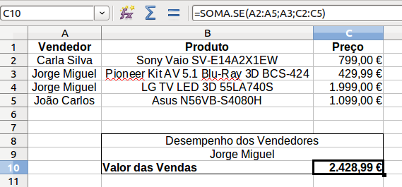 Note que, em alternativa, poderia-se indicar: =SOMAR.