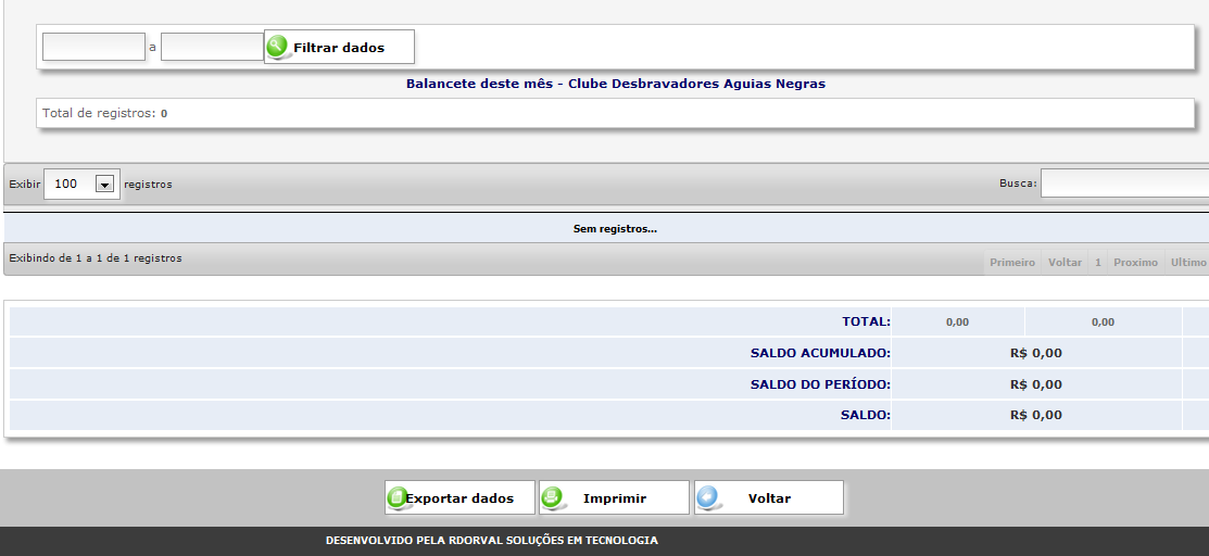 11.1 Sub-Módulo Balancete Com todas as contas a pagar e a receber cadastradas corretamente, é possível ter um balanço das finanças de seu Clube/Sociedade prontinho de forma organizada acessando