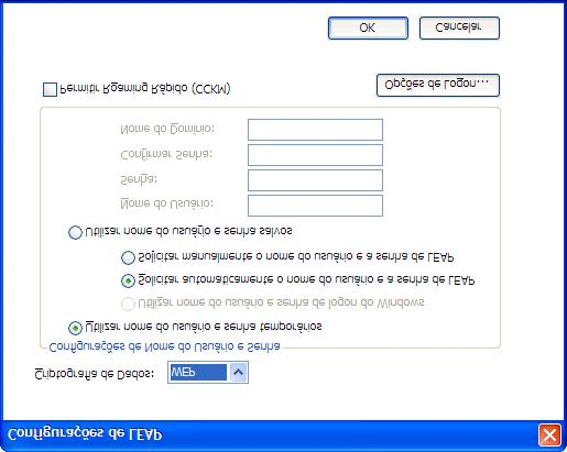 Utilizando 802.1x - EAP Cisco (LEAP) Se você selecionou o modo EAP Cisco (LEAP), poderá definir as configurações de ID de usuário e senha necessários para utilizar o Cisco LEAP.