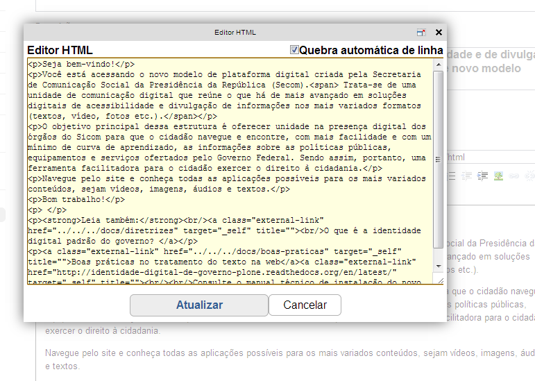 2. Defina o local em que o vídeo será exibido e copie o código de incorporação (código embed) do objeto. Clique em Atualizar para fechar a janela; 3.