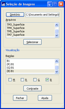 Figura 6.2 Janela Seleção de Imagens. Janela Auxiliar.