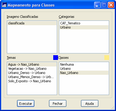 Figura 7.9 Janela Mapeamento para Classes. Janela Classificação.