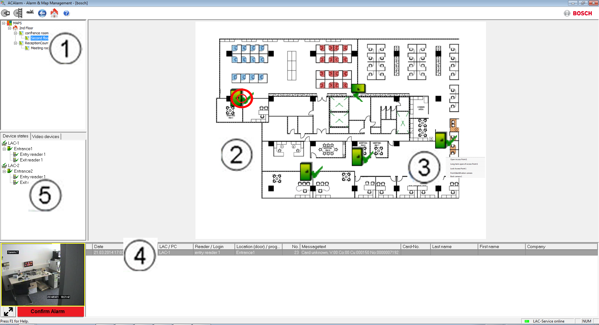 Controle de dispositivos a partir do mapa 4. Lista de alarmes com informações sobre eventos (inclindo vídeo) 5.