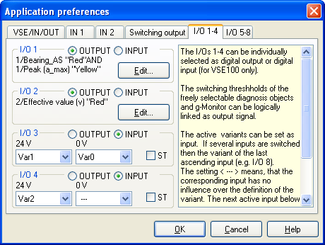 Entradas/Saídas O I/Os 1...8 podem ser selecionado como saídas binárias (OUTPUT) ou como entrada digital (INPUT) (Apenas para VSE100).