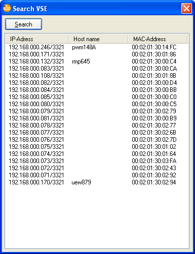 8 Ferramentas 8.1 Busca VSE Menu [Extras] > [Search VSE...] (Busca VSE) As listas acima mostram apenas as unidades com a versão de firmware 0.6.