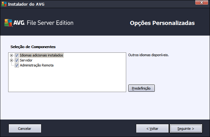 houver necessidade de alterar a configuração, tem sempre a possibilidade de o fazer diretamente na aplicação AVG.