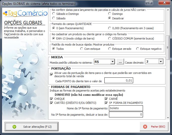 A cnferir datas para lançaments de parcelas e cálcul de jurs NÃO CONTAR: Define quais dias devem ser ignrads n cálcul ds jurs de parcelament.