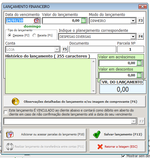 Nv lançament: Nesse menu é criad um nv lançament. Data d lançament: Nessa caixa é definida qual é a data em que lançament fi criad. Valr d lançament: Nessa caixa é definid valr d lançament.