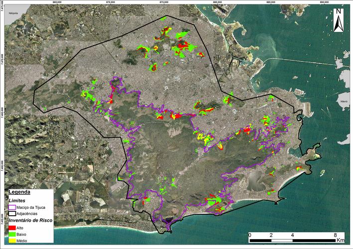 Mapeamento de Risco (Inventário) Ao todo foram inspecionadas 196 comunidades ao redor do Maciço da Tijuca e adjacências, com área total de 13,02 km2.