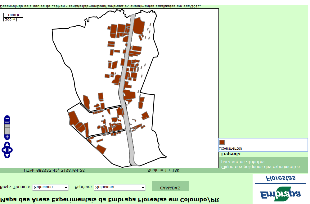 Cadernos de Geoprocessamento (5) WebGis da fazenda experimental em Colombo: organização da base de dados e acesso às informações geográficas 5 Ao clicar nos polígonos das áreas experimentais, um