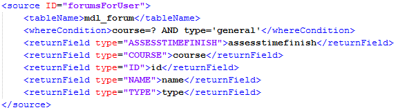 55 Nome da coluna que contém o tempo que resta ao usuário para o envio da tarefa conteúdo da tag returnfield da linha 44: Nome da coluna que contém o nome da atividade conteúdo da tag returnfield da