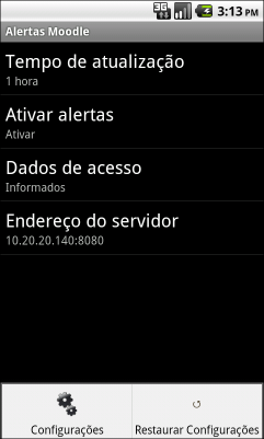 78 Figura 48 - Tela de configurações do dispositivo móvel A tela de configurações da aplicação móvel (representada pela imagem 48) se fez necessária por dois motivos: 1 através dela, algumas