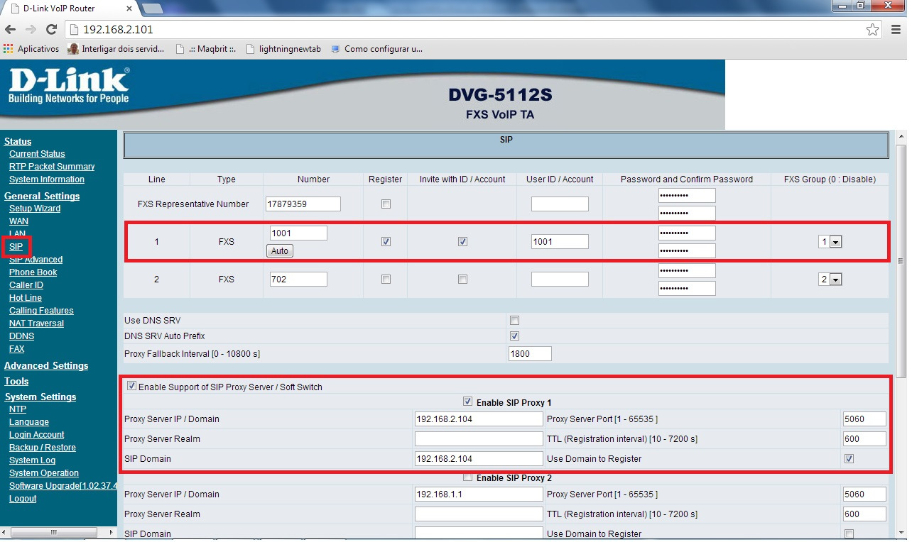 701, caso queira colocar dois telefones neste ATA configure o 702.