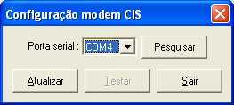 Configurando o Modem Na caixa COMUNICAÇÃO clique no botão Configuração. Clique no botão PESQUISAR.