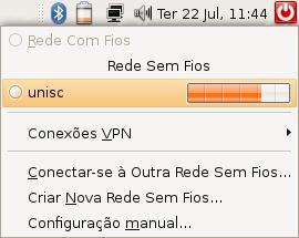 Conectar utilizando Linux Ubuntu PASSO 1 - Verificando a rede Para acessar a conexão de rede sem fio, clique com o botão esquerdo do mouse sobre o ícone de conexão de rede próximo ao relógio no canto