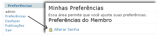 orientado que esta senha seja trocada no primeiro acesso. Para isto acesso a opção "preferências" no Portlet3 "Usuário" na pagina inicial.