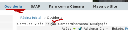 Depois de configurar as listas, o administrador terá que acessar a pasta da Ouvidoria no link do menu superior.