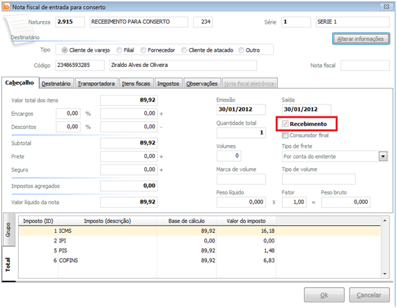 Emissão de NF de Conserto Notas de r el eas e - Linx POS v er s ão 6.