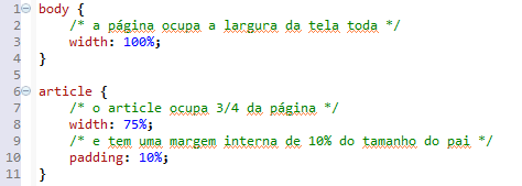 27 porcentagens são usadas para especificar medidas de tamanho com relação ao tamanho do elemento pai (LOPES, 2013, p. 49).