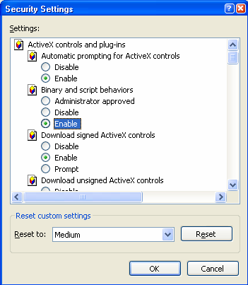 Marcad cm nã segur para iniciar e executar de cntrle d ActiveX. Cmprtaments bináris e de script. Dwnlad de cntrle d ActiveX assinads.