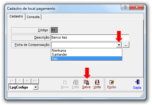 Selecione a ficha de compensação referente ao banco desejado e clique no botão Salva : Depois de terminada a configuração, realize a impressão de um recibo teste, para verificar se o mesmo está
