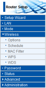 7. Para configurar os ajustes wireless, por favor, clique Wireless e então Opçõ es.