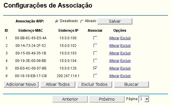 Associação ARP A associação ARP (Arp Binding) é útil para controlar o acesso de dispositivos específicos pela rede local (LAN), pois realizará a associação de endereços MAC com seus respectivos