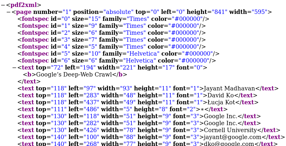 32 Capítulo 3. Arcabouço Proposto Figura 3.3. XML de artigo PDF convertido com a ferramenta pdftohtml 3.