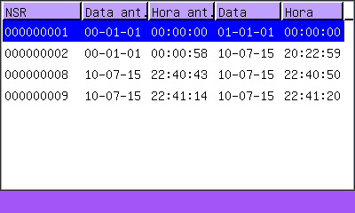4.16.1. Log de Hora Exibe em tela o histórico de ajustes feitos no relógio interno do REP. Os campos exibidos neste histórico são: NSR: Número sequencial da alteração realizada.