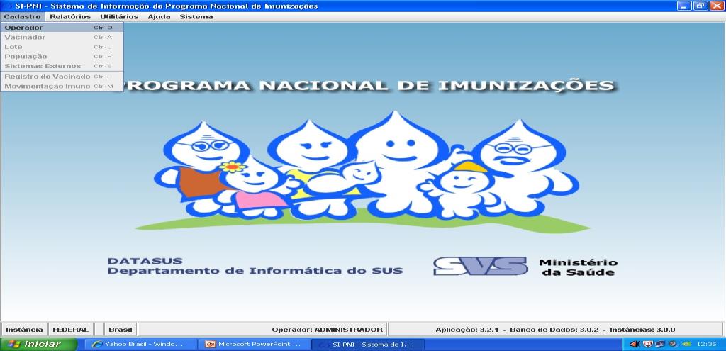 12 Coordenação Geral do Programa Nacional de Imunizações Módulo Cadastro de Operador O usuário que tiver perfil de administrador terá permissão no seu perfil de acesso para cadastrar outros usuários.