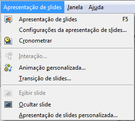 Barra de Menu Apresentação de slides Interação Define como o objeto