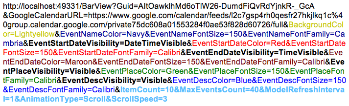 4.4 IMPLEMENTAÇÃO DA APLICAÇÃO 125 Figura 4.57: Exemplo de query string de uma configuração para visualização Bar Scroll visualizações XML (Figura 4.