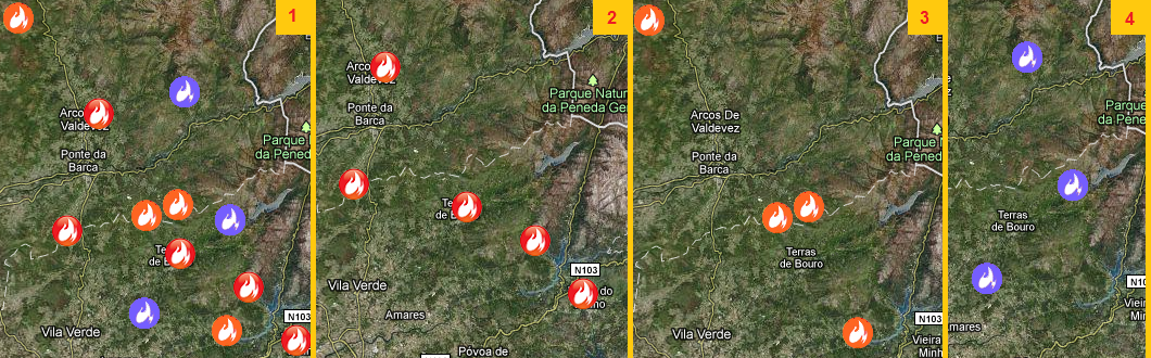 140 APLICAÇÃO DA DSEVENTAPP A CASOS DE ESTUDO 5.5 Figura 5.10: Exemplos de filtragem de incêndios A Figura 5.10 exemplifica o resultado da filtragem de incêndios pelo seu estado.