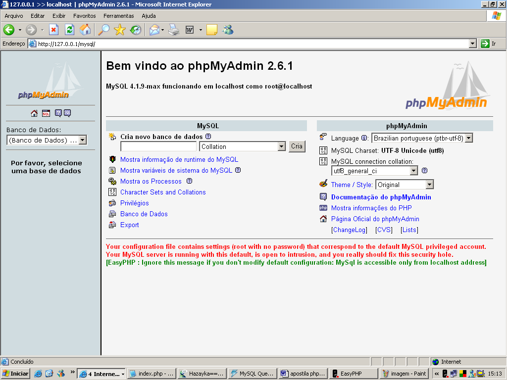 INSTALANDO E CONFIGURANDO O EASYPHP Primeiro, clique duas vezes sobre instalador do programa. Escolha a língua (português), dê os tradicionais OK, Avançar, etc. Concorde com os termos de uso.