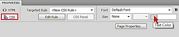 Após a seleção, o painel Properties (Propriedades) habilita suas funções para edição de textos. HTML: abre o painel HTML do Dreamweaver.