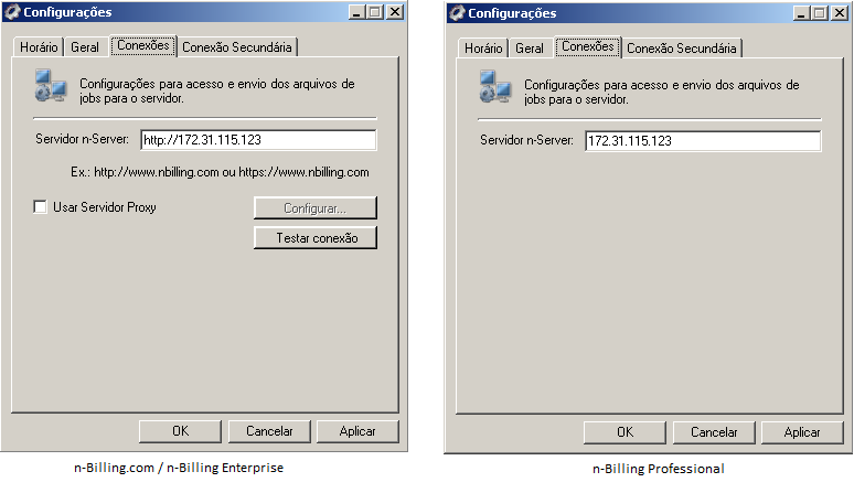 com e n-server Enterprise aparecerão, além do endereço do servidor, as configurações de proxy conforme imagens abaixo: Para