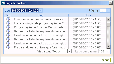 - Logs de Backup Figura 19 - Logs do Backup Exibe os logs do backup. Utilizado para verificar qualquer tipo de problema que tenha ocorrido.
