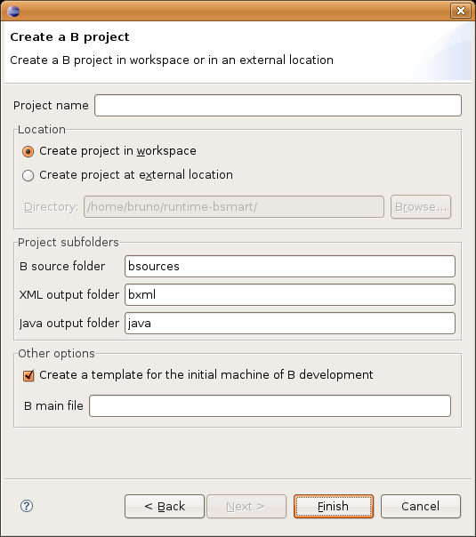 90 Figura 5.5: Janela de criação de um novo projeto B 5.5.2 Criando um novo projeto B Para que se possa começar o desenvolvimento, o usuário deve criar um projeto B.