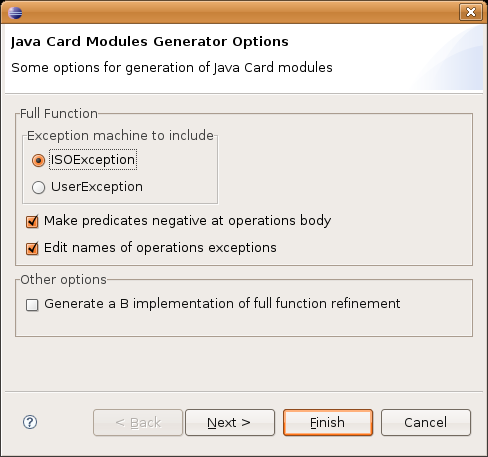 93 Figura 5.10: A janela de opções da ferramenta de geração de refinamento full function Gerador de Módulos Java Card Como vimos na seção 5.2.