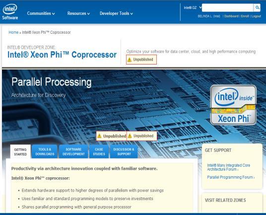INTEL XEON PHI COPROCESSOR DEVELOPER SITE Architecture, setup, and programming resources Self-guided training Case