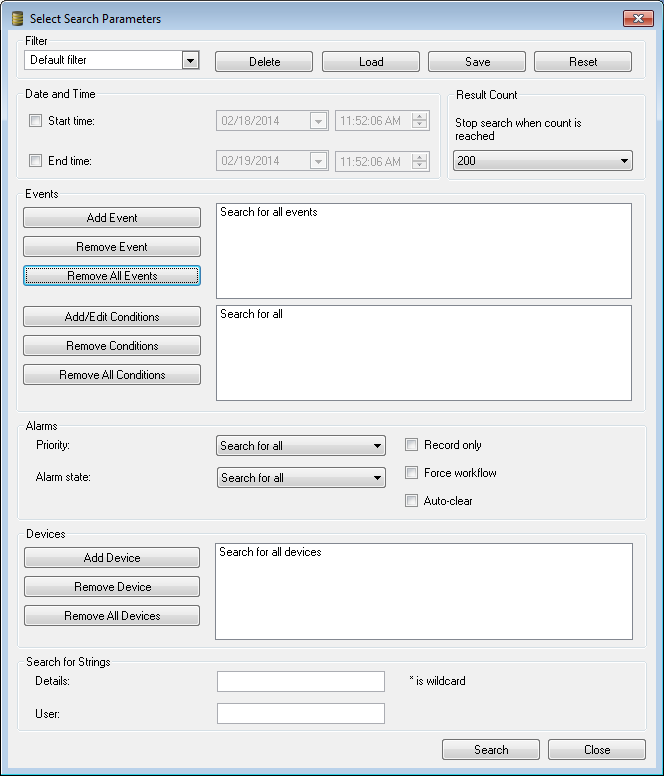 Bosch Video Management System Interface do utilizador pt 103 Filtro Seleccione um nome para o filtro com critérios de busca predefinidos ou introduza um nome para um novo filtro.
