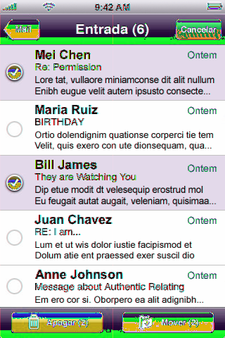 Activar ou desactivar a funcionalidade push : Em Especificações, seleccione Obter dados, e depois toque em Push. Consulte Obter dados na página 94.