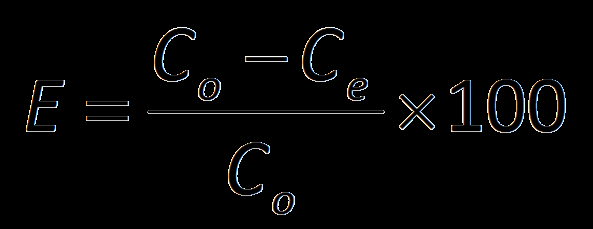 Eficiência do tratamento A eficiência no tratamento (ou em uma etapa do tratamento) é dada pela fórmula: E = eficiência de remoção (%) C o = concentração afluente do